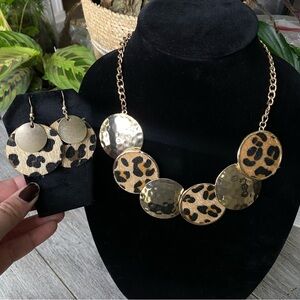 Jules Gold Tone Leopard Print Necklace & Earring Set